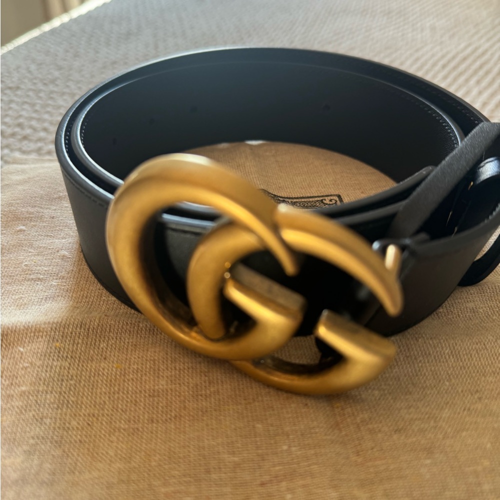 Gucci Black Leather Belt with Gold Buckle